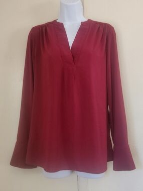 Calvin Klein Burgundy V-Neck Long-Sleeve Blouse